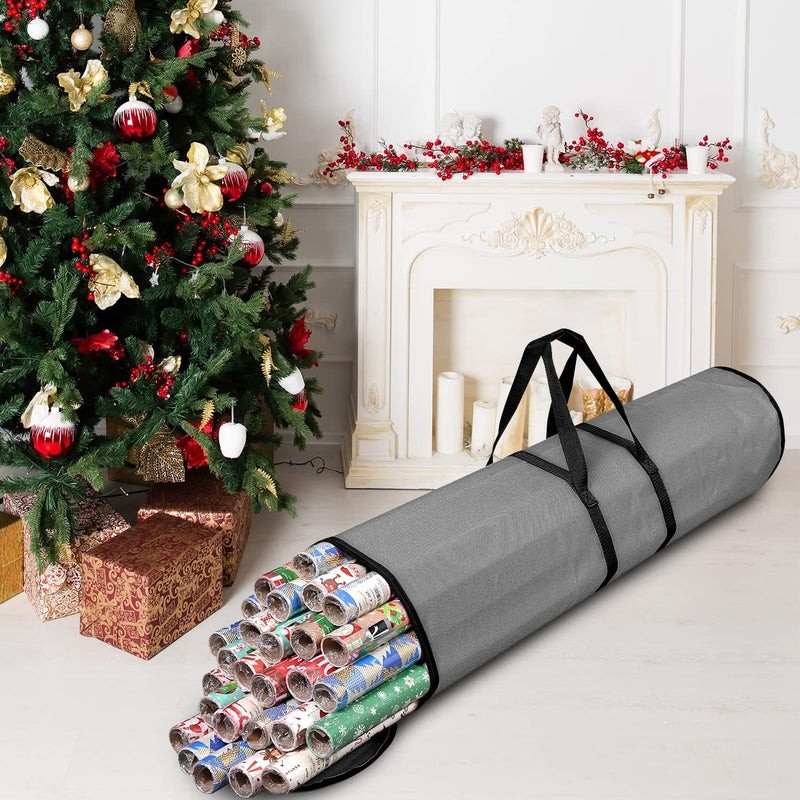 ProPik Wrapping Paper Storage Bag | Gift Wrap Holder Organizer | 2 Pack Store Up to 48 Rolls 40 Inch Long | Heavy Duty 600D Oxford Material Holiday Container | Top & side handles (Gray) - Image 3